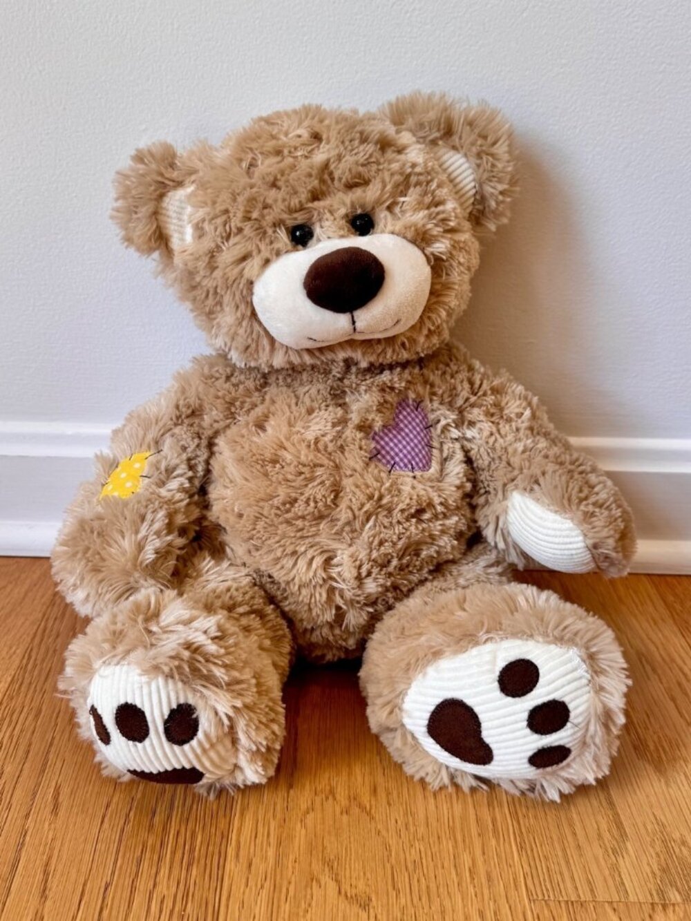 Retired Build a Bear Workshop 16" Champ Purple Heart Patchwork Teddy Bear 2007